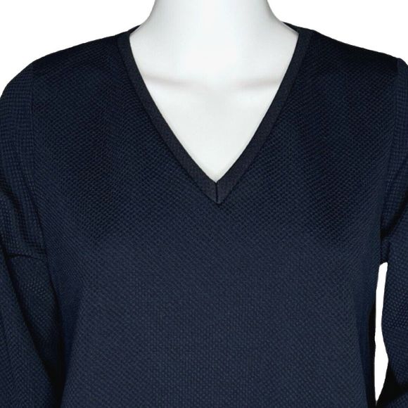 Zara Shirt Womens Small Navy Blue Textured Bell Sleeve Basic Neutral Minimalist - Picture 5 of 8